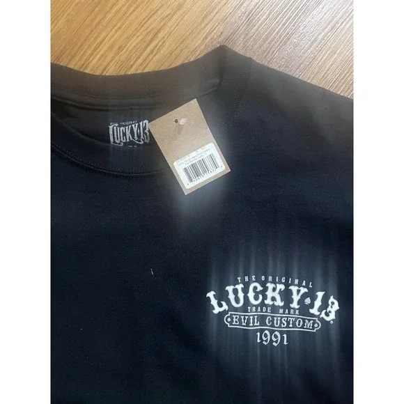 Lucky 13 Pin Up Punk Street Rod Bike Gothic Americana Tattoo Mens Tee MISS TRUST - Picture 3 of 6